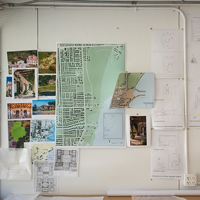 Photo of sample architectural designs and maps